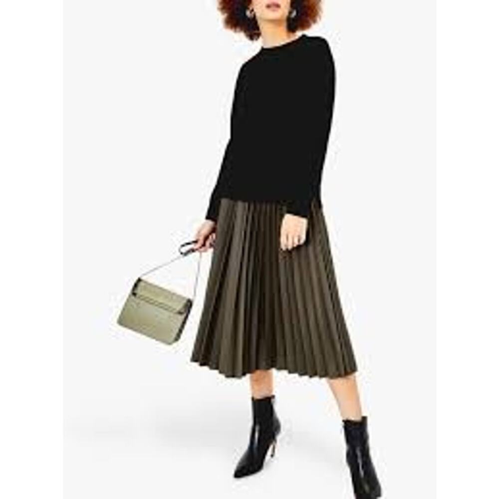 Oasis Black Faux Suede Pleated Midi Skirt US 10 Medium M